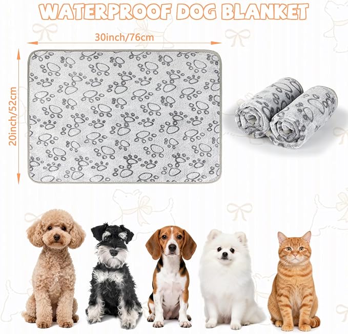 YUEPET 2 Pack Waterproof Dog Blanket, Puppy Blanket for Medium Dogs & Cats | Waterproof Inner Layer, Sofa Bed Cover, Soft Fleece Flannel, 30 x 20.5 in, Machine Washable, Medium Dogs and Cats, Gray Paw - Image 2