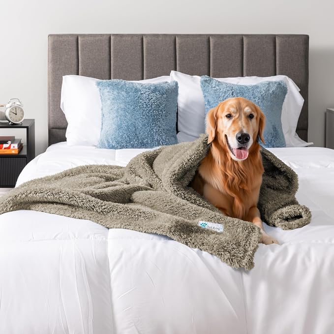 PetAmi Fluffy Waterproof Dog Blanket for Couch and Bed, Reversible Sherpa Pet Throw, Pee Proof Furniture Protector Sofa Cover, Washable Cat Blanket for Medium Large Dogs and Cats (Taupe Camel, 90x90) - Image 7