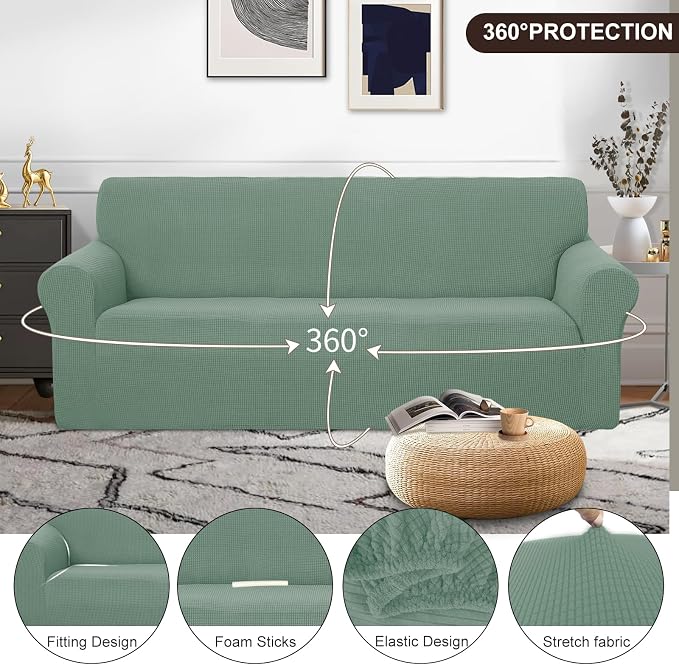 U-NICE HOME Oversized Stretch Couch Cover Slipcover, Cyan | 3 Cushion Sofa, 1-Piece Sofa cover, Washable, Pet friendly, Furniture protector, Polyester Spandex Jacquard fabric - Image 3