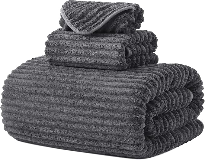 3 Pack Bath Towel Set, 40"x80" Oversized Bath Sheet, Charcoal Gray | Ultra Soft Microfiber, Lint Free, Quick Dry, Highly Absorbent, Full Body Coverage, 1 Bath Sheet, 1 Hand Towel, 1 Washcloth by NALIVO