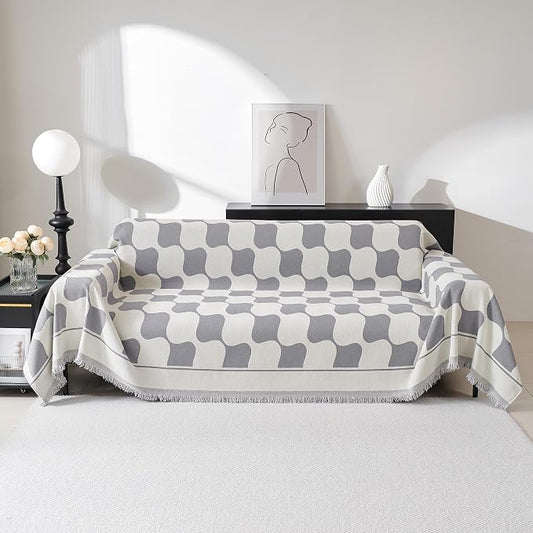 MEETSKY Oversized Couch Cover for Dogs Washable, Jacquard Couch Covers for 3 Cushion Couch Sofa, Sofa Slipcover for Sectional L Shape Chenille Throw Couch for Pets, 91" x 150", Grey Checkerboard by MEETSKY