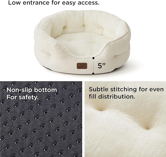 Bedsure Small Dog Bed Washable,Round Cat Beds for Indoor Cats,25in Ivory | Soft Plush Pet Bed,Dog Beds for Small Dogs for Puppy and Kittens,Anti-Slip Bottom,Easy to Clean - Image 3