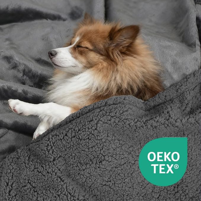 Waterproof Dog Blanket for Large Dogs - Reversible Washable Pet Blanket, Soft Sherpa Fleece Furniture Protector, Cat Throw Bed Couch, Grey, 60"x80" - Image 4