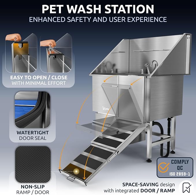 KANIS Professional Dog Washing Station 304 Stainless Steel Pet Wash Sink | Grooming Bathtub w/Shower, Floor Grates and Storage for Large, Medium & Small Pets - Image 4