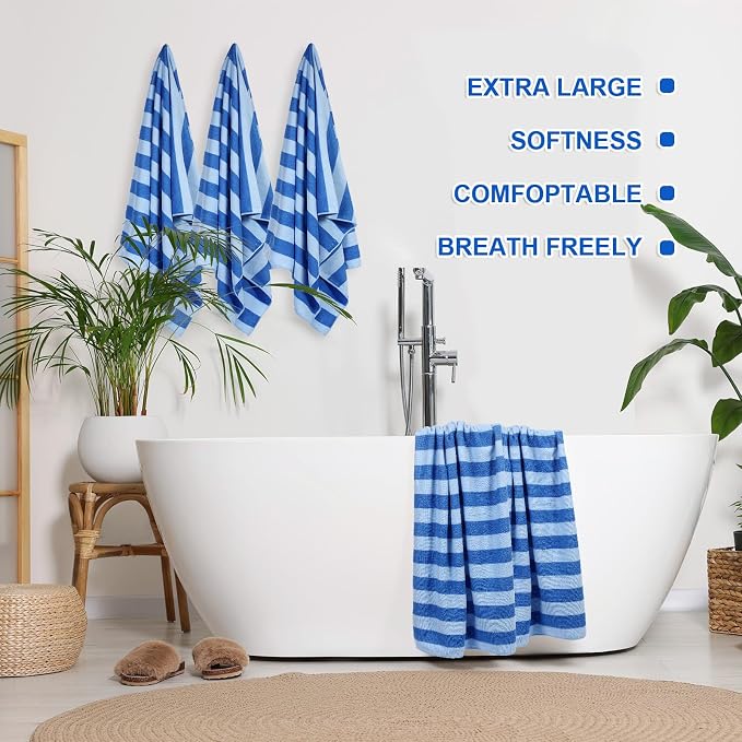 EBOOT 10 Pack Oversized Beach Towel Set Extra Large Pool Towels Microfiber Quick Dry Swim Blanket for Adult Women Men Face Hand Body Bath Travel Pool(Blue,28 x 59 Inch,Stripe) - Image 6