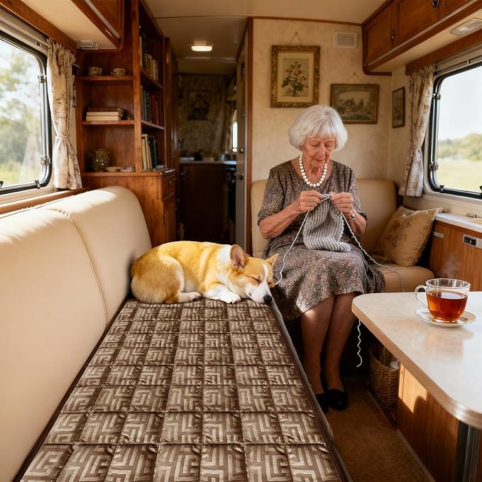 Paw Cart Couch Cover Caravan Quilted Sofa Topper Greek Key Pattern Washable Non Slip Soft Pet Protector for Any Type of Couch (Pumpkin,W 28“ x D 28” 1 Piece) by ZYXFYY