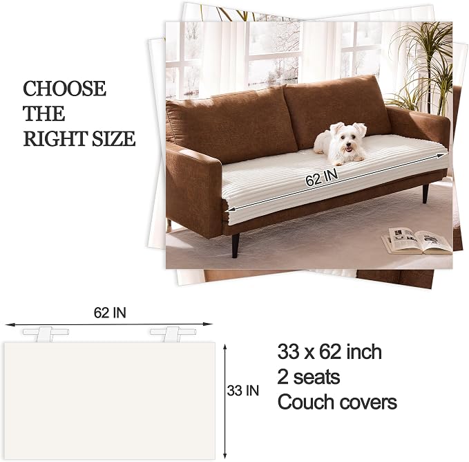 Waterproof Dual Non-Slip Couch Cover for Dogs, Fuzzy Soft Pet Couch Covers for 2 Cushion Sofa loveseat, Pet Friendly Soft Dog Bed Covers Sofa Cover Washable (White, 33" x 62" 1 Pack) - Image 6