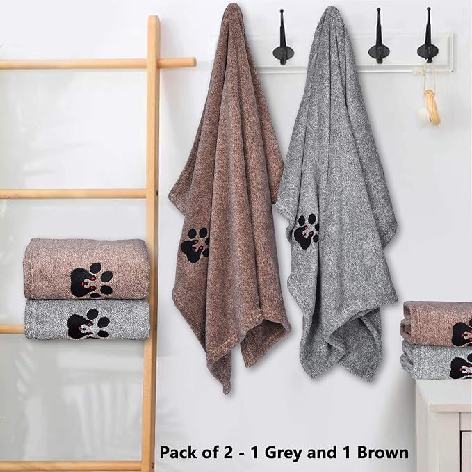 Dogvingpk Dog Towel 2 Pack, Super Absorbent Soft Quick Drying Microfiber Pet Bath Towels for Medium & Small Dogs (M-36" * 28", Grey and Brown) - Image 2