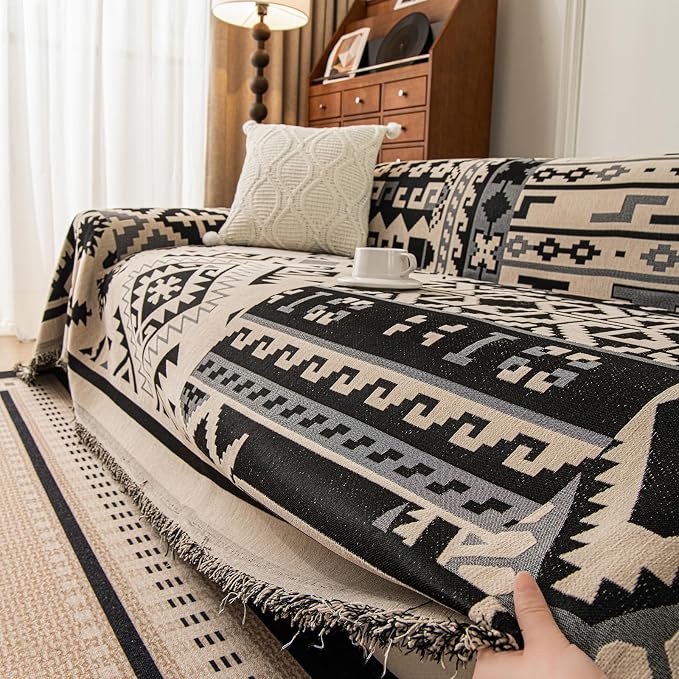 ROOMLIFE Couch Cover 3 Cushion Sofa, Washable Non Slip Furniture Sofa Protector Cover, Soft Chenille Sofa Slipcovers Sectional L Shape Dogs Couch Cover Throw Blanket with Tassels 71''X134'' - Image 2