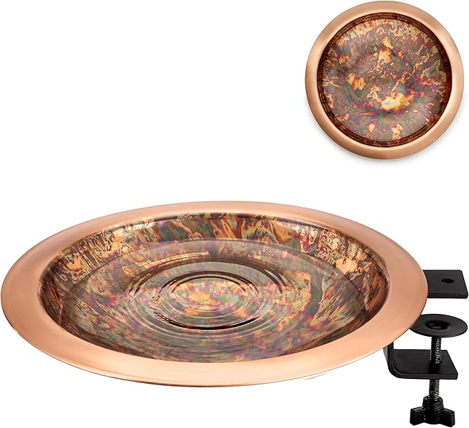 Good Directions Fired Copper Deck Mount Bird Bath Basin for Outside Backyard, Outdoor Patio, Garden, Feeder, Birdbath, Gift for Bird Lovers and Watchers, 13" Metal Bowl by GoodDirections