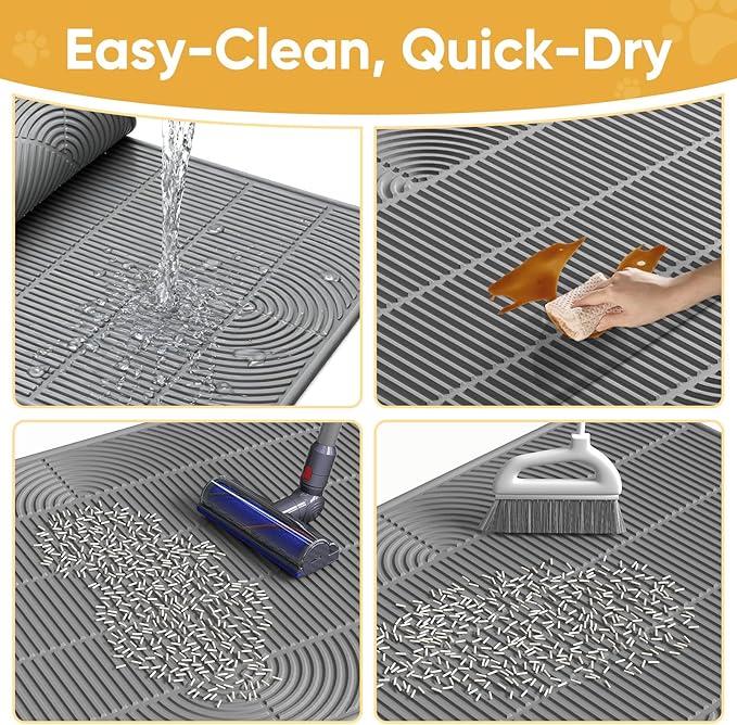 TRZZ XXL Cat Litter Mat, Large Silicone Waterproof Mat, Light Gray | Non-Slip, Easy to Clean, Cat Litter Trapping Mat, Kitty Litter Catcher, Scatter Control, for Floor - Image 6