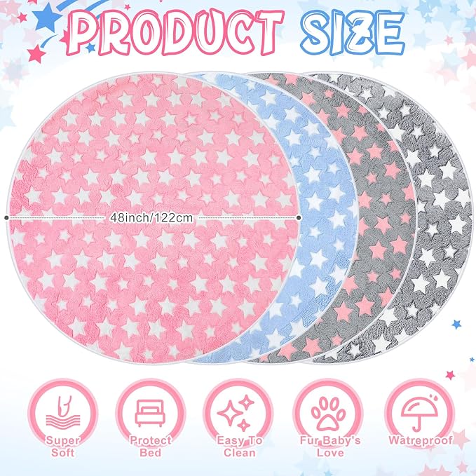 Hahafelt 4 Pcs Round Whelping Pee Pads Washable for Dogs Waterproof Pet Training Mats Reusable Puppy Whelping Pads Non Slip Cat Dog Bed Mat for Crate Kennel(Large Star,48 Inches) - Image 2