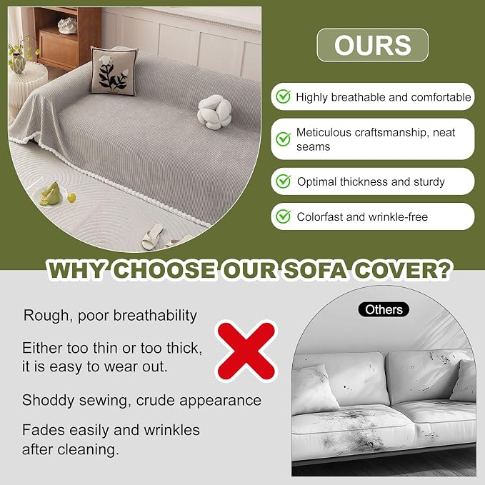 ROOMLIFE Boho Couch Covers for Sofa Washable for 3 Cushion Couch Chenille | Furniture Protector Sofa Couch Cover for Dogs, Soft Breathable Sofa Slipcover, Couch Throw Blankets with Tassels 71''X134'' - Image 5