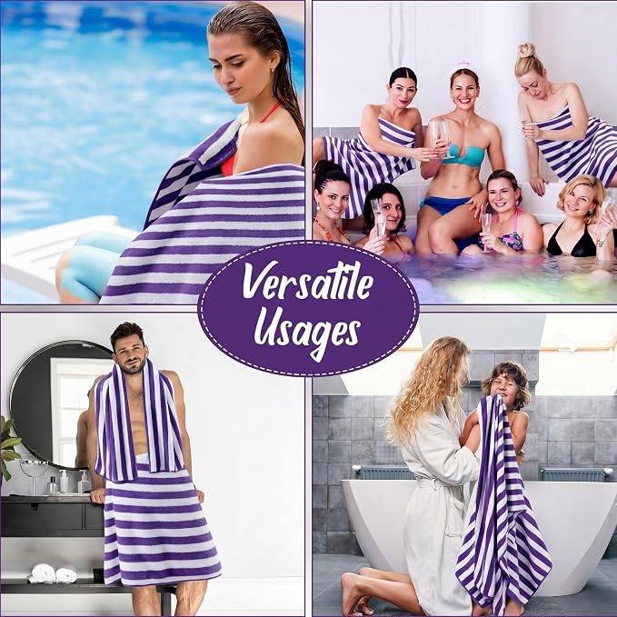 SmoothNovelty 16 Pack Microfiber Bath Towels Bulk 27'' x 60'' Oversized Size Bath Towel Highly Absorbent Extra Large Soft Drying for Beach Shower Summer Salon Sport Gym Party (Purple,Wide Stripes) - Image 6