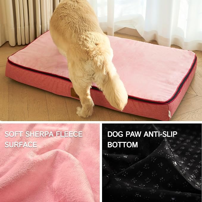 LIROCE Washable Dog Bed Cover Replacement, XXL Wrap-Around Zipper Cover for Orthopedic Memory Faom Dog Bed (48x30x6 inches), Pink - Image 3