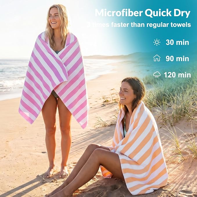 Frienda 4 Pack Microfiber Oversized Lightweight Beach Towel 71x32 in for Women Men Microfiber Quick Dry Sand Free Ocean Coastal Towels for Beach Pool Travel (Pastel Stripe) - Image 4