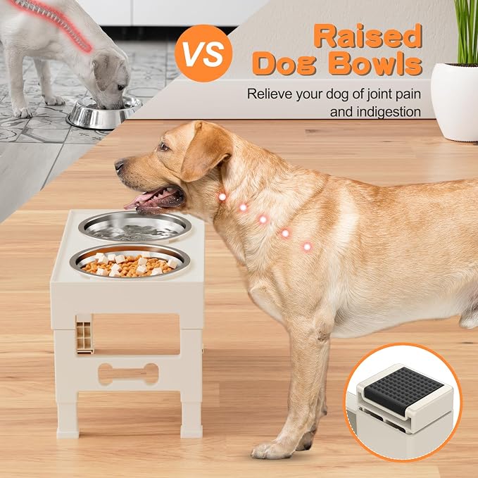 Elevated Dog Bowls with 2 Stainless Steel Bowls, 5-Height Adjustable Stand (3.1", 9" to 12"), for Improved Digestion & Neck Support, Easy Clean, Non-Slip Base Raised Feeder for Medium Large Dogs - Image 4