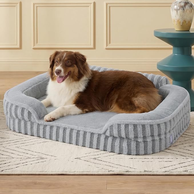 LE SURE Cute Cozy High Back Orthopedic Dog Beds Large Sized Dog,35" Grey | Waterproof Pet Bed with Sides, Aesthetic Comfy Egg-Crate Foam Pet Couch Sofa, Removable Washable Cover, Non-Slip Bottom by Lesure