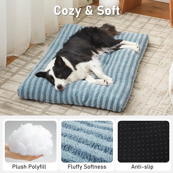 FURTIME Washable Small Dog Bed, Deluxe Dog Crate Beds | Comfy Fluffy Kennel Pad Anti-Slip Pet Sleeping Mat for Puppy/Cat, Machine Washable Dogs Pillow, 23"x18"x3", Blue - Image 2