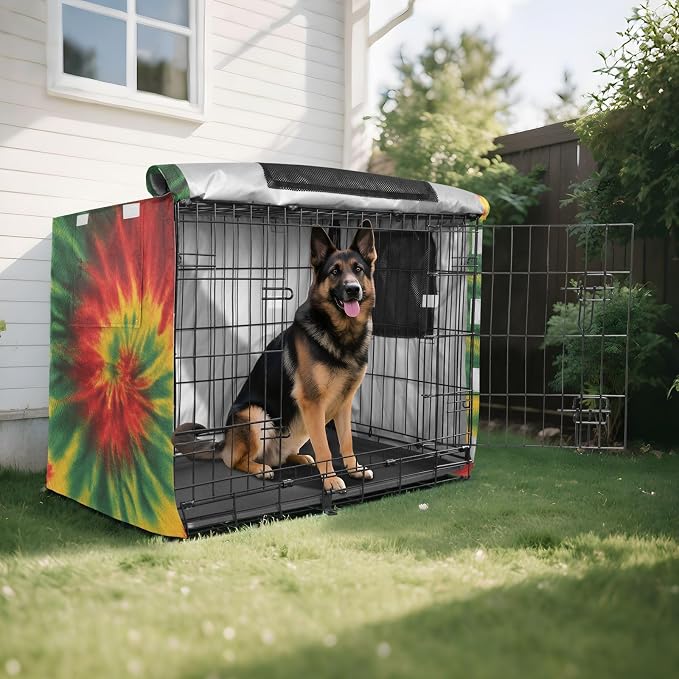 Dog Crate Cover Kennel Cover for Dog Cages Breathable for Wire Cage Indoor Outdoor Jamaica Reggae Tie Dye Colorful - Image 8