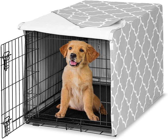 Sweet Jojo Designs 36in. Medium Dog Crate Cover (Grey and White) Pet Cage, Kennel Covers (Neutral, Modern, Geometric for Gray Trellis Collection) by SweetJojoDesigns