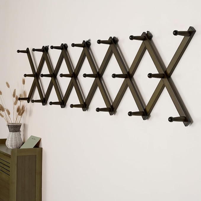 SKOLOO Hat Rack for Wall with 20 Hooks, Solid Wooden, Modern, Expandable Coat Rack Wall Mount for Coats, Hats, Bags, Baseball Caps, Dark Walnut Color - Image 4