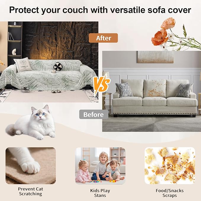 ROOMLIFE Couch Cover Boho Sofa Covers for 3 Cushion Couch Washable | Furniture Protector Sofa Couch Cover for Dogs, Soft Breathable Sofa Slipcover, Couch Throw Blankets with Tassels 71''X134'' - Image 6