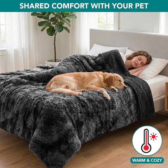 PetAmi Waterproof Dog Blanket for Couch, Queen Bed & Furniture,Reversible Sherpa & Faux Fur Pet Blanket, Leakproof Throw for Large Dog Cat, Washable Soft Calming Protector (90x90, Tie-Dye Black) - Image 6