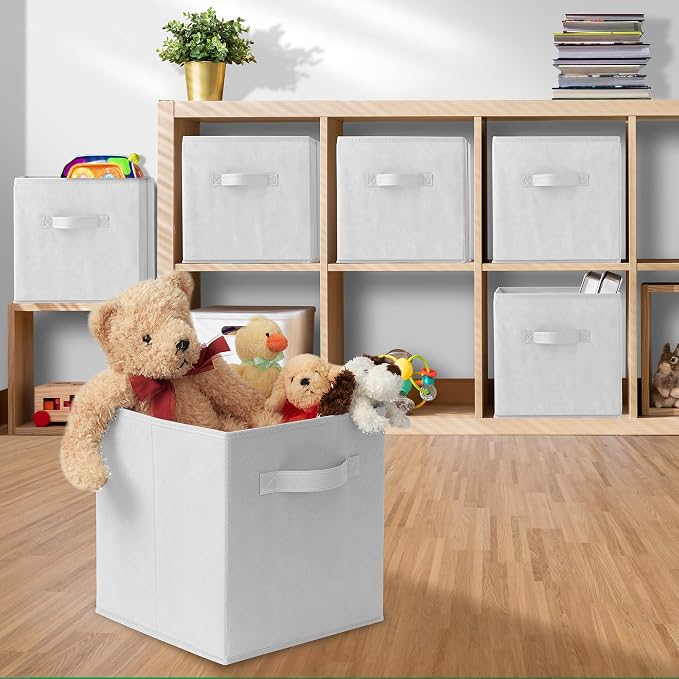 Casafield Set of 12 Collapsible Fabric Cube Storage Bins, White - 11" Foldable Cloth Baskets for Shelves, Cubby Organizers & More - Image 5