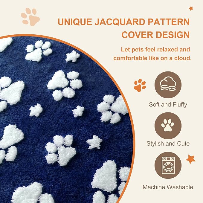 Cute Fluffy Dog Beds for Large Dogs, 35"x 22", Navy Paw | Thick Dog Bed for Crate Kennel, Pet Bed with Removable Washable Cover, Anti-Slip Bottom - Image 5