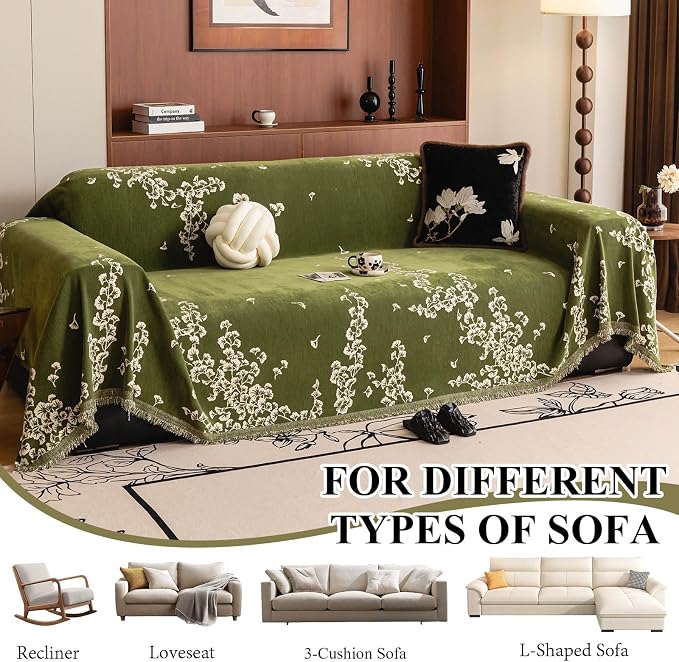 STACYPIK Vintage Green Ginkgo Sofa Cover for Pets, Botanical Floral Couch Cover for Sectional, Farmhouse Furniture Protector for 2 Cushion Couch Washable, Soft Loveseat Slipcovers Blanket-71X118IN - Image 7