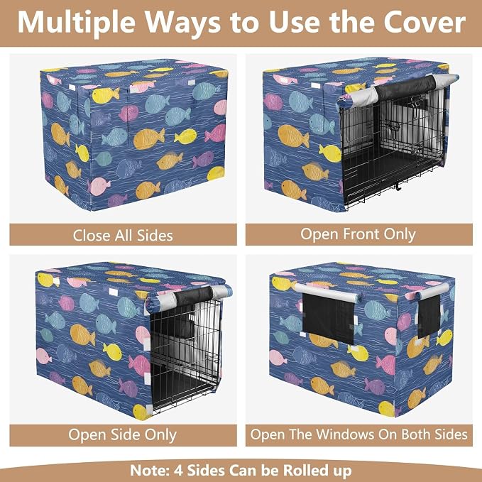 Dog Crate Cover Kennel Cover for Dog Cages Breathable for Wire Cage Indoor Outdoor Blue Water Ripple and Fishes - Image 5