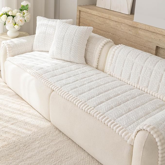 Thick Pet Couch Covers for Sofa (27.6"x59",White) | Soft Sofa Covers for 2 Cushion Couch, Machine Washable，Non Slip Sofa Cover, Flannel Dog Pet Friendly Couch Covers Protector - Image 8