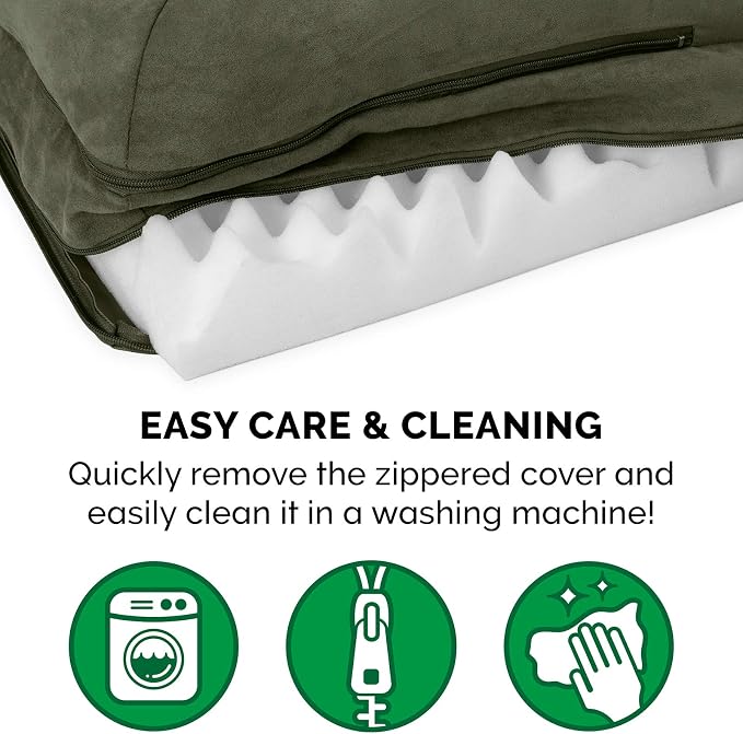 Furhaven Orthopedic Dog Bed for Large/Medium Dogs w/ Removable Bolsters & Washable Cover, For Dogs Up to 55 lbs - Two-Tone Plush Faux Fur & Suede L Shaped Chaise - Dark Sage, Large - Image 8