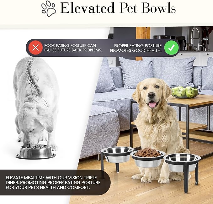NMN Designs Vision Triple Diner - 3 Bowl Dog Feeder - Medium to Large Dogs - Multi-Dog Feeding Station - Furniture Grade Steel - UV Weather Resistant - No Noise - Indoor/Outdoor - 7" Tall - Image 3