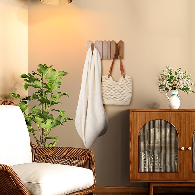 Wall Coat Rack for Entryway: Folding Wood 4 Hooks for Small Space | Modern Heavy Duty Wall Mounted for Mid Century Home Decor Bathroom Hallway Bedroom for Hanging Towel Jacket Backpack Bag - Image 9