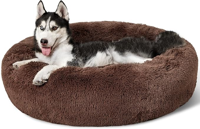 Bedsure Calming Dog Beds Large Sized Dog Donut Washable Pet Bed,36in Coffee | Fluffy Faux Fur Round Cuddler,with Removable Washable Cover,Anti-Slip Bottom,Anti-Anxiety,Deep Sleeping for Pets Up to 80 Lbs by Unknown