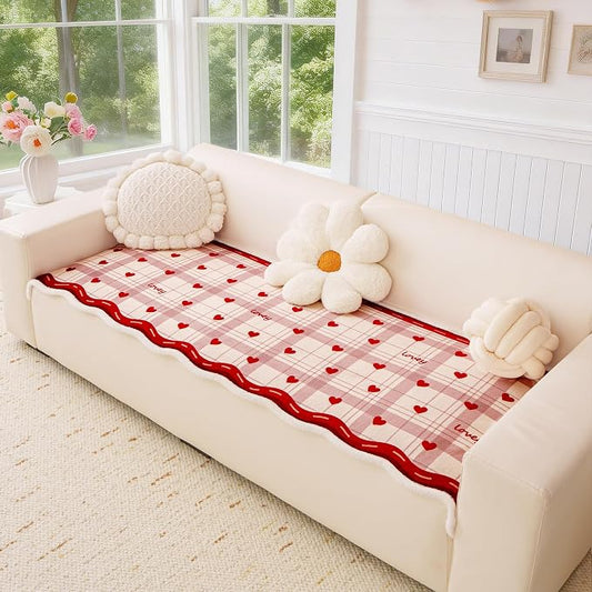 Cmfshape Valentine's Day Velvet Sofa Slipcover-Romantic Heart Pattern,Pet Friendly Couch Covers for 3 Cushion Sofa,Washable Sofa Protector for Holiday,Lover,Anti-Slip,70.9"x27.6" by cmfshape-quiltset