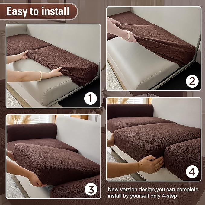 Couch Cushion Covers for Sectional Sofa Stretch Sofa Slipcovers Washable Wear-Resistant Sectional Couch Covers L Shaped Seats Furniture Protectors for Pets(Brown, 2 Seater + 1 Chaise) - Image 5