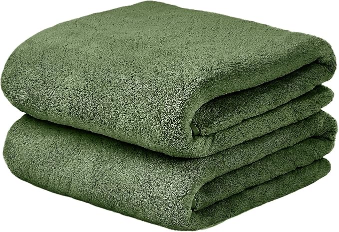JML Microfiber Bath Towels Set of 2, 30 in x 60 in, Olive-Green | Hanging Loop, Super Soft, Absorbent, Lint Free, Fade Resistant, Lightweight, Quick Dry, Use for SPA , Sauna, Salon Hair Wrap by JML