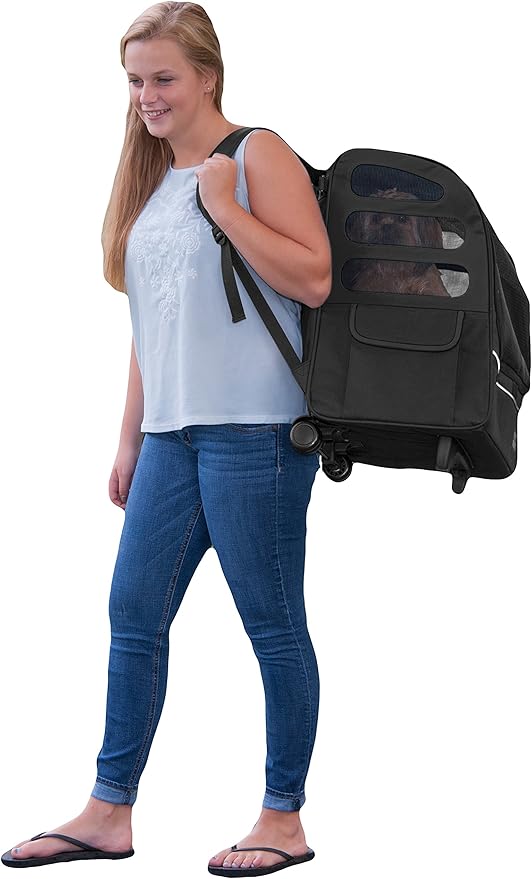 Pet Gear I-GO2 Pus Traveler Roller Backpack, Travel Carrier, Car Seat for Cats/Dogs, Mesh Ventilation, Included Tether, Telescoping Handle, Storage Pouch, Onyx