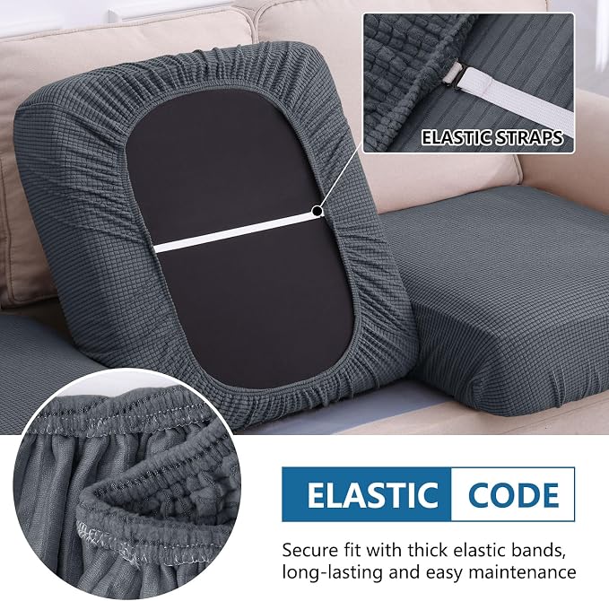 hyha Waterproof Couch Cushion Covers for Pets, Non Slip Sofa Seat Cover | Stretch Jacquard Fabric, Elastic Bottom, Non Slip Fit, Waterproof Protection, Pet Hair Protection (1 Chaise+3 Seater) - Image 4
