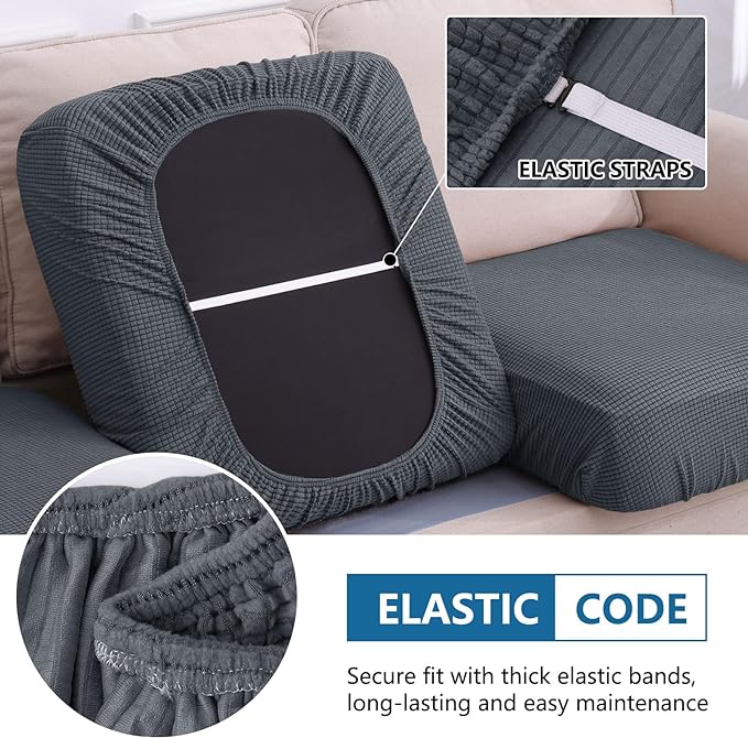 hyha Waterproof Couch Cushion Covers for Pets, Non Slip Sofa Seat Cover | Stretch Jacquard Fabric, Elastic Bottom, Non Slip Fit, Waterproof Protection, Pet Hair Protection (1 Piece for Backrest L) - Image 4