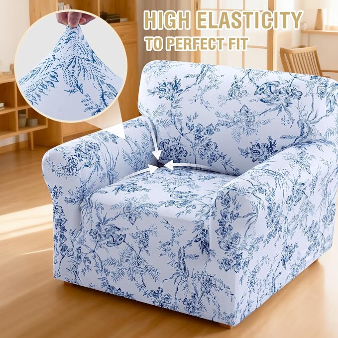 H.VERSAILTEX Printed Chair Covers for Living Room Floral Pattern Sofa Slipcovers Stretch Couch Covers Washable Couch Protector for Dogs(Garden Bliss-Blue,Chair) - Image 6
