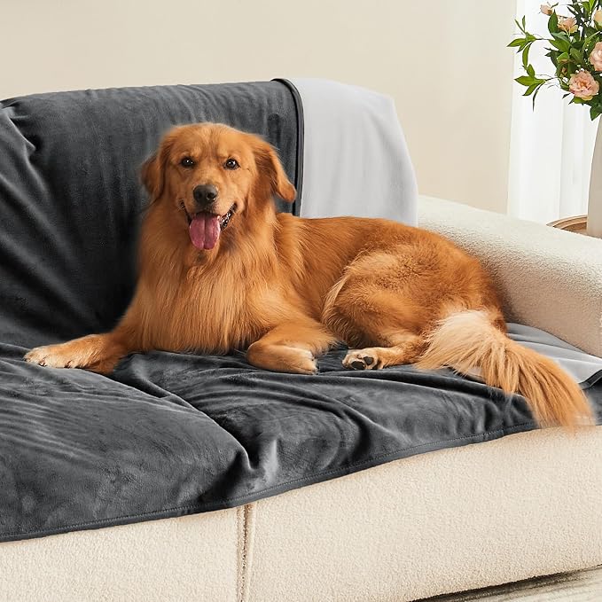 Waterproof Blanket 80"x90" for Adults, Reversible Waterproof Bed Cover for Dogs Cats Pets, Soft Leakproof Blanket for Bed Couch Sofa Furniture Protector, Dark Grey/Light Grey - Image 4