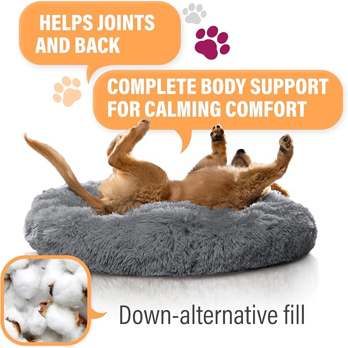 Active Pets Premium Large Donut Dog Bed, Fits Up to 100 lbs, Machine Washable Cushion, Plush Long Pile Faux Fur Fabric, Portable Dark Gray Pet Bed Furniture for Puppies Adult Canines & Cats - Image 3