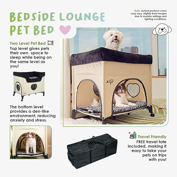 PETIQUE Bedside Lounge Pet Bed, Raised Bunk Bed for Medium Size Pets for Cats & Dogs, Zebra Vibes Design - Image 2