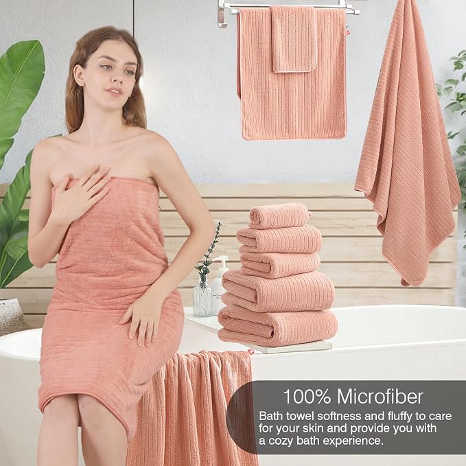 18 Piece Family Bath Towel Set Include 6 Bath Towels,6 Hand Towels and 6 Washcloths Soft Bathroom Towel with Hanging Loops,Highly Absorbent Quick Dry Towels Set for Bathroom,Hotel and Spa-Orange - Image 4