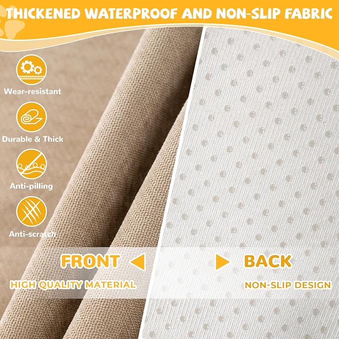 Waterproof Non-Slip Couch Cover for Pets & Dogs, Khaki 79" x 118" | Pet Sofa Cover, Washable, Pet Friendly, Anti Cat Scratch, Furniture Protector, for 3 Cushion Couch Sectional L Shaped Sofa - Image 4