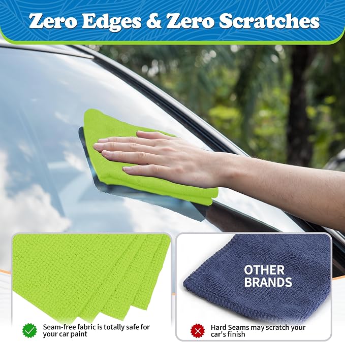 FIXSMITH Microfiber Cleaning Cloth, Shop Towels Bulk, 24 Pack Green Microfiber Towels for Cars, All-Purpose Absorbent Cleaning Rags, Dust Cloth for Automotive, Mechanic, Garage, Bar, 12 x 11 inch - Image 4